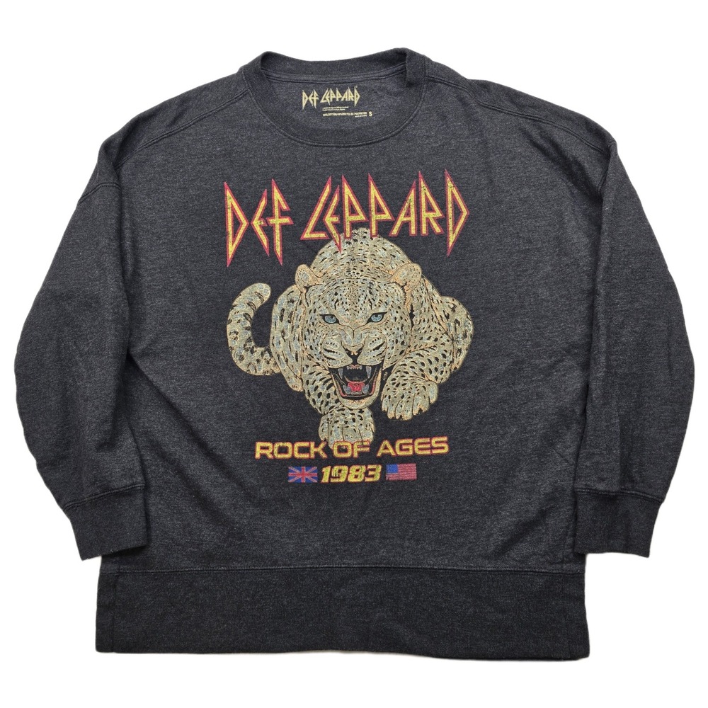 Def Leppard Rock Ages Sweatshirt Mens Small Gray 1983 Leopard Graphic Crewneck‎